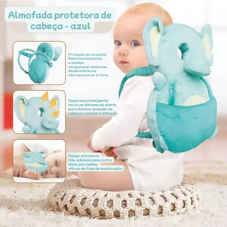 Almofada anti-queda para bebé azul elefante