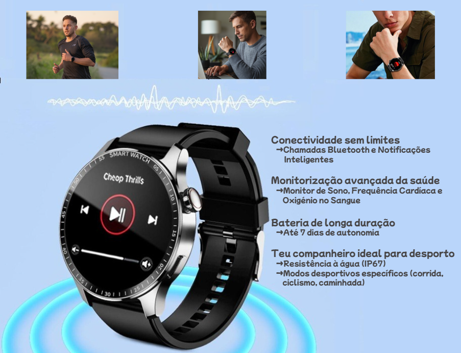 Smartwatch para Homem + Auriculares Bluetooth